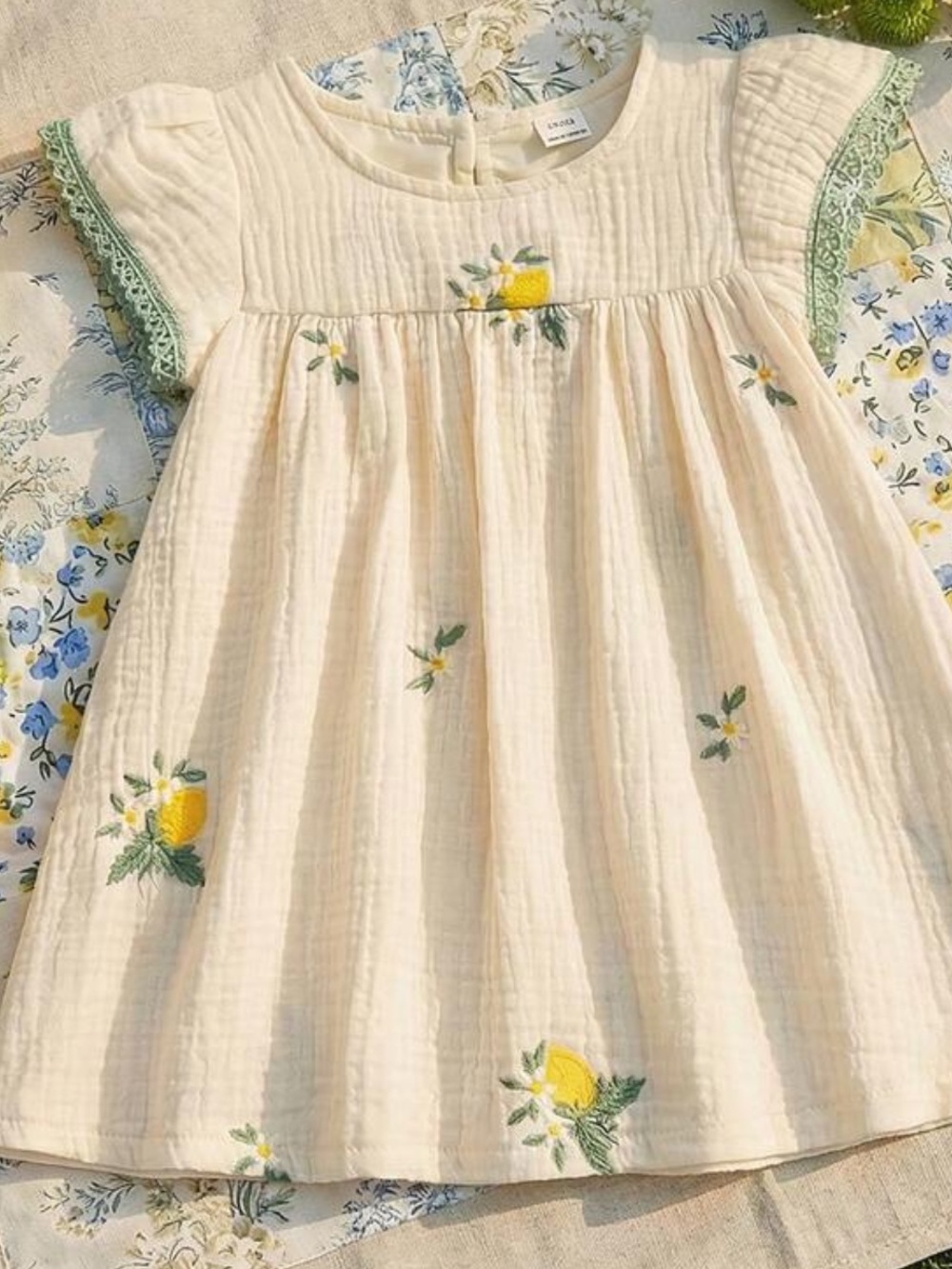 NWT Toddler Girl Lemon & Floral Embroidered Cotton Dress Resort Summer Spring